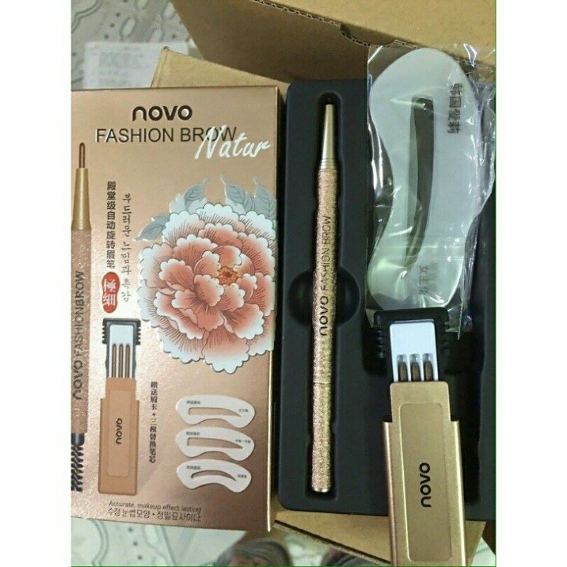 Bộ bút và khuôn kẻ chân mày 3 kiểu Novo