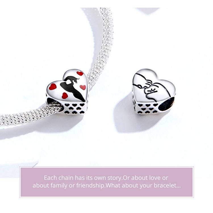 Hạt vòng tay Bamoer SCC1508 làm bằng bạc 925 hình trái tim DIY