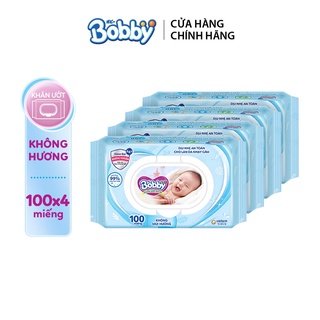 Combo 4 gói Khăn ướt Bobby care 100 không mùi hương 100 tờ