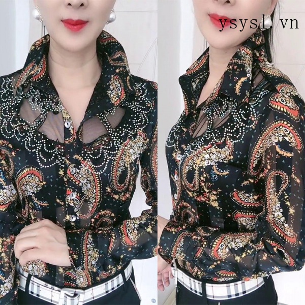 Áo Chiffon Phối Ren Tay Dài Đính Đá Họa Tiết Hoa Thời Trang Xuân Thu Phong Cách Phương Tây Hàng Mới 2022 Dành Cho Bạn Nữ