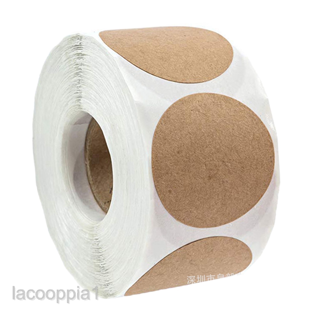 Cuộn 500 miếng dán giấy kraft hình tròn màu nâu 25mm