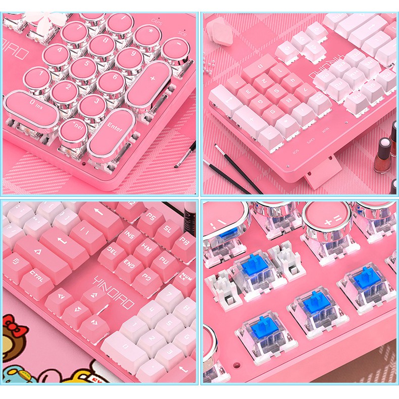 Bộ phím cơ hồng YNDIAO limited,keycap tròn, custom Bảo hành 1 năm | BigBuy360 - bigbuy360.vn