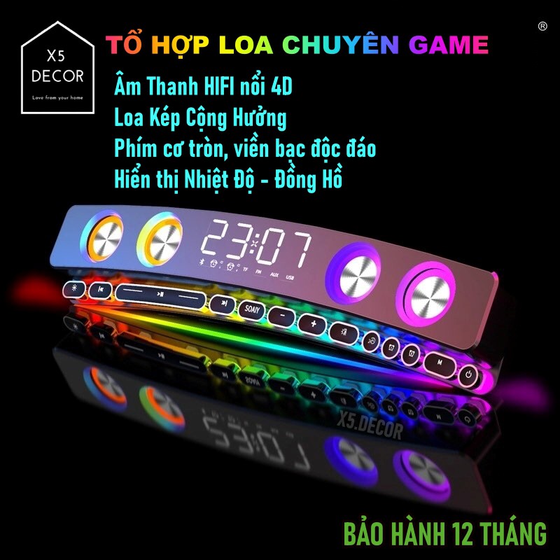 Loa Led RGB Gaming Máy Tính Soaiy SH39 - Bàn Phím Cơ Viền Bạc, Đồng Hồ Gương, Loa Bluetooth LED RGB - BẢO HÀNH 12 THÁNG