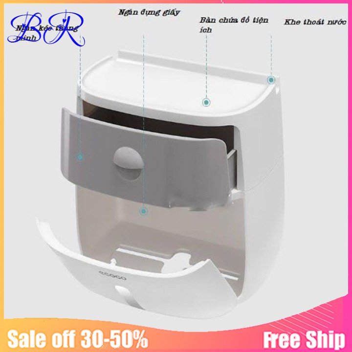 Kệ đựng giấy vệ sinh chống nước - Hộp đựng khăn giấy - Không cần khoan đục.