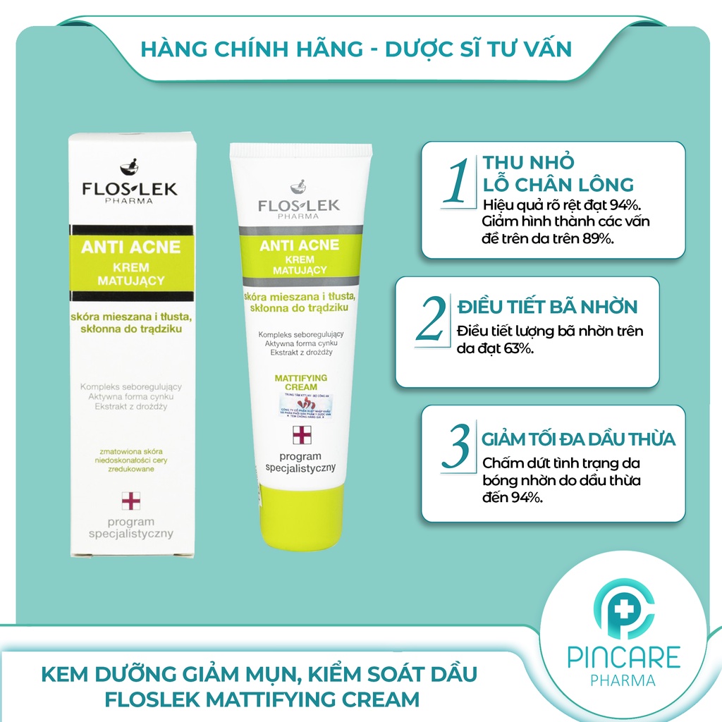 Kem dưỡng giảm mụn, kiểm soát dầu Floslek Mattifying Cream - Hàng chính hãng - Nhà thuốc PinCare