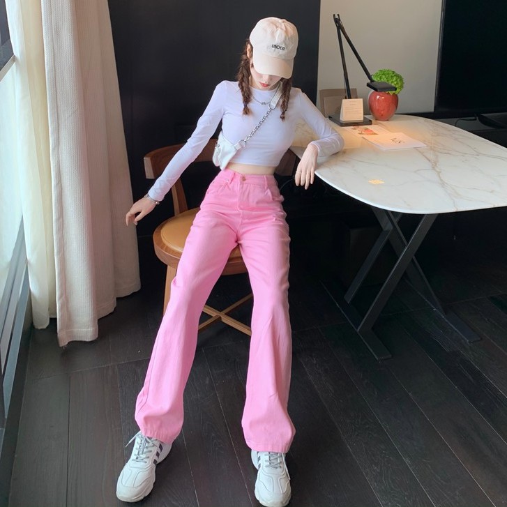 Quần jean ống rộng suông cạp cao Emilyshop phong cách ulzzang