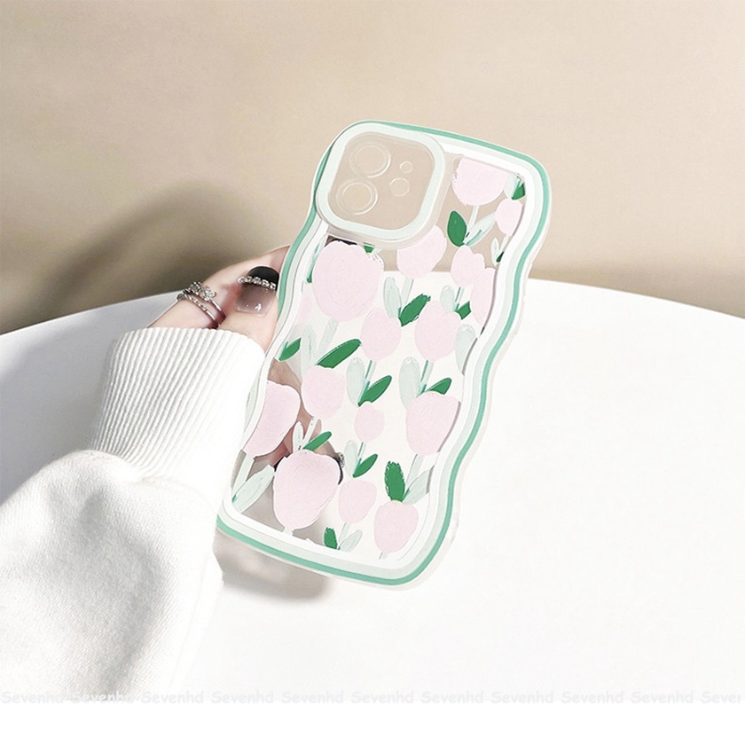 Ốp Điện Thoại Mềm Họa Tiết Hoa Tulip Hồng Cho iPhone 13 12 11 Pro Max Xs Max Xr X 7 8 6 6s Plus