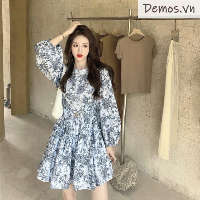 Đầm Tay Dài Cổ Tròn Họa Tiết Hoa Phong Cách Retro Cho Nữ | BigBuy360 - bigbuy360.vn