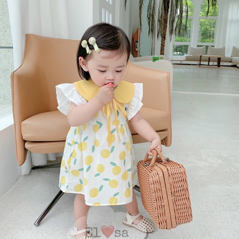 [VÁY BÉ GÁI] Váy cánh tiên quả chanh cổ sen cho bé gái