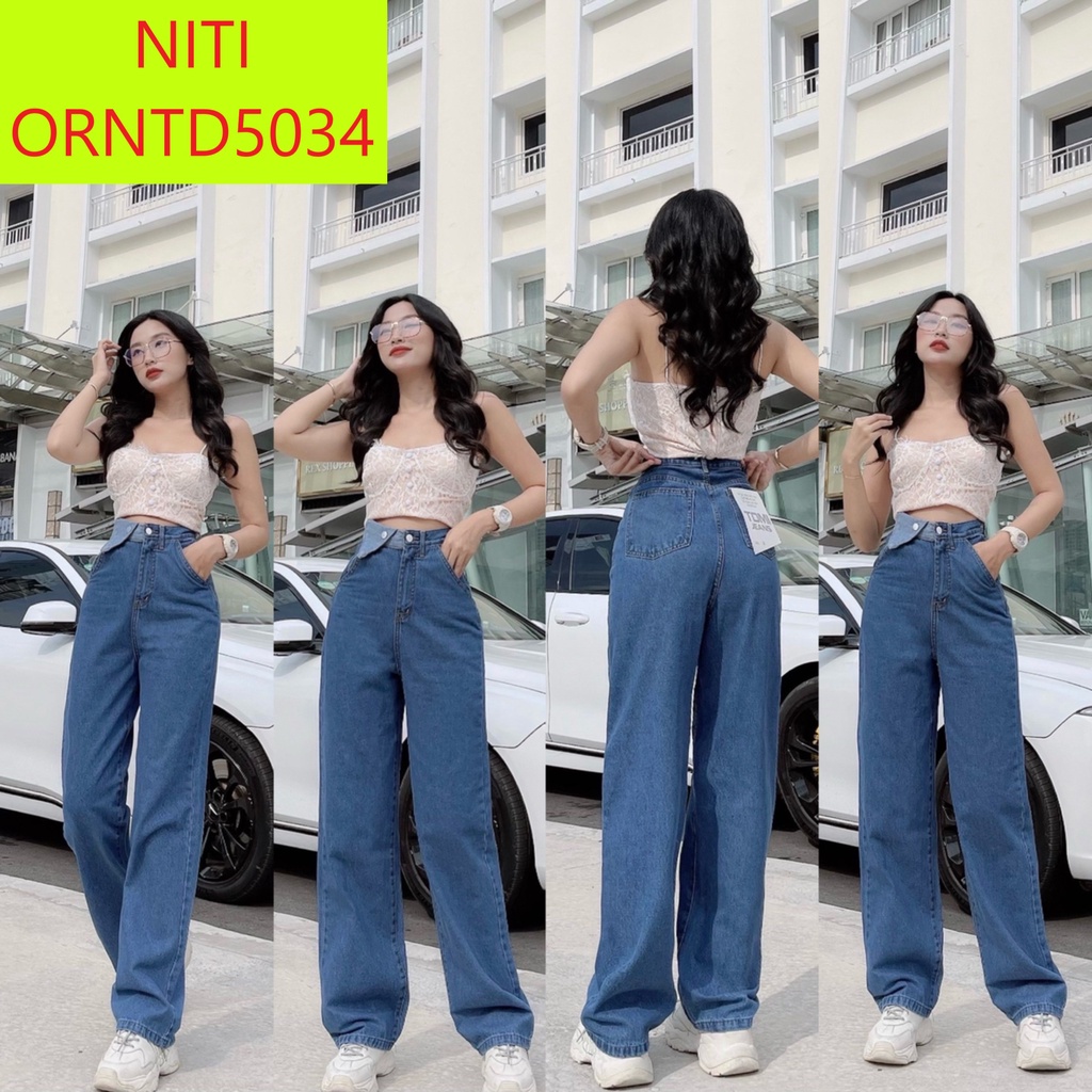 QUẦN JEANS ỐNG RỘNG NỮ LƯNG CAO TAI TAM GIÁC MÀU XANH ĐẬM, XANH NHẠT FORM DÀI RỘNG