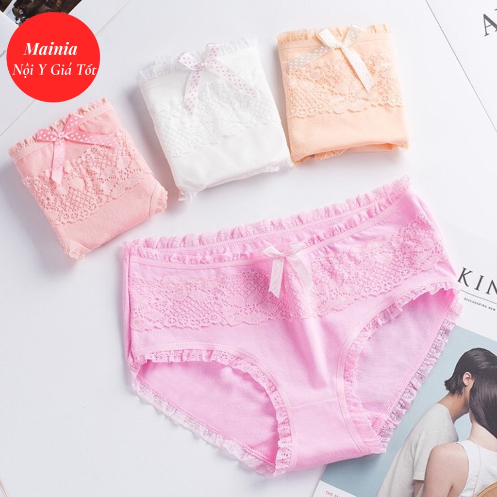 Quần Lót Nữ Cotton Đính Nơ Ren Hoa Quần Chíp Nữ Cotton Mềm Mại Thoáng Khí Rẻ Đẹp Mainia Shop