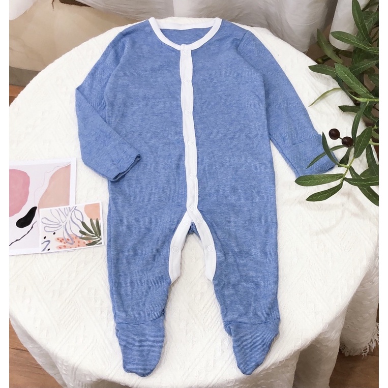 Body liền vớ cotton cho bé - xanh viền trắng