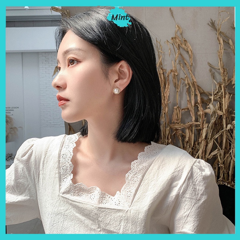 Bông Tai Nữ Nhỏ ❤️FREESHIP❤️ Khuyên Tai Dáng Tròn Ngọc Trai Giả 8mm Đơn Giản Chuôi Bạc S925