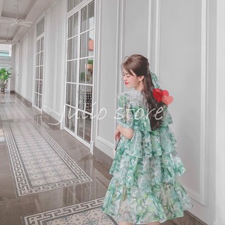 💕hàng chất💕 váy maxi xanh xếp tầng kèm quà tặng