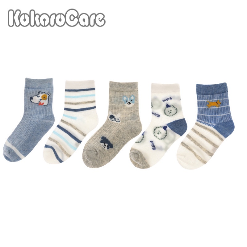 5 Đôi vớ KOKOROCARE bằng cotton mỏng họa tiết cún size S/ M/ M/ L/ XL dành cho trẻ em 1-12 tuổi
