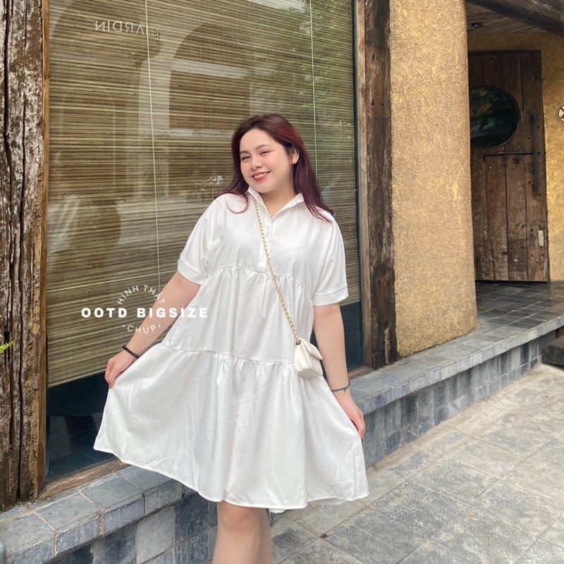 Đầm babydoll bigsize cổ sơ mi vạt tầng