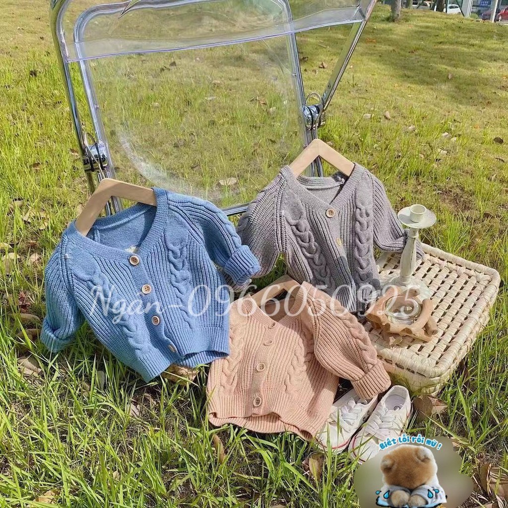 Áo Len Cardigan Đính Kèm Thêm Chú Gấu Cho Bé Trai,Bé Gái từ 10-20kg