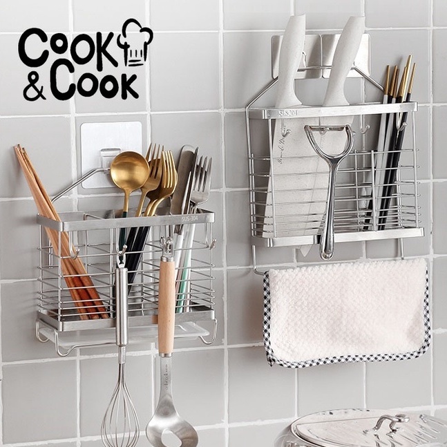 Giá inox 304 treo tường đựng muỗng đũa dao kéo kèm khay thoát nước tiện dụng giúp gian bếp gọn gàng