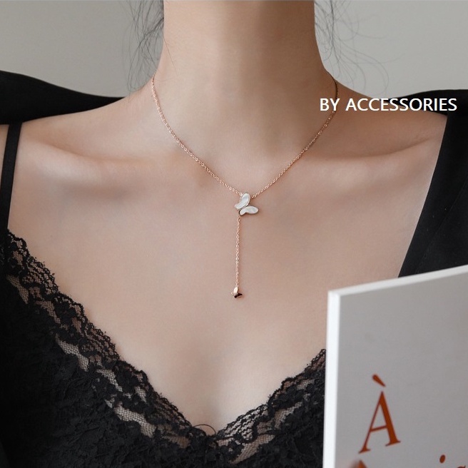 Dây chuyền titan butterfly hình bướm cẩm xà cừ phối dây thả dài không gỉ WN2116