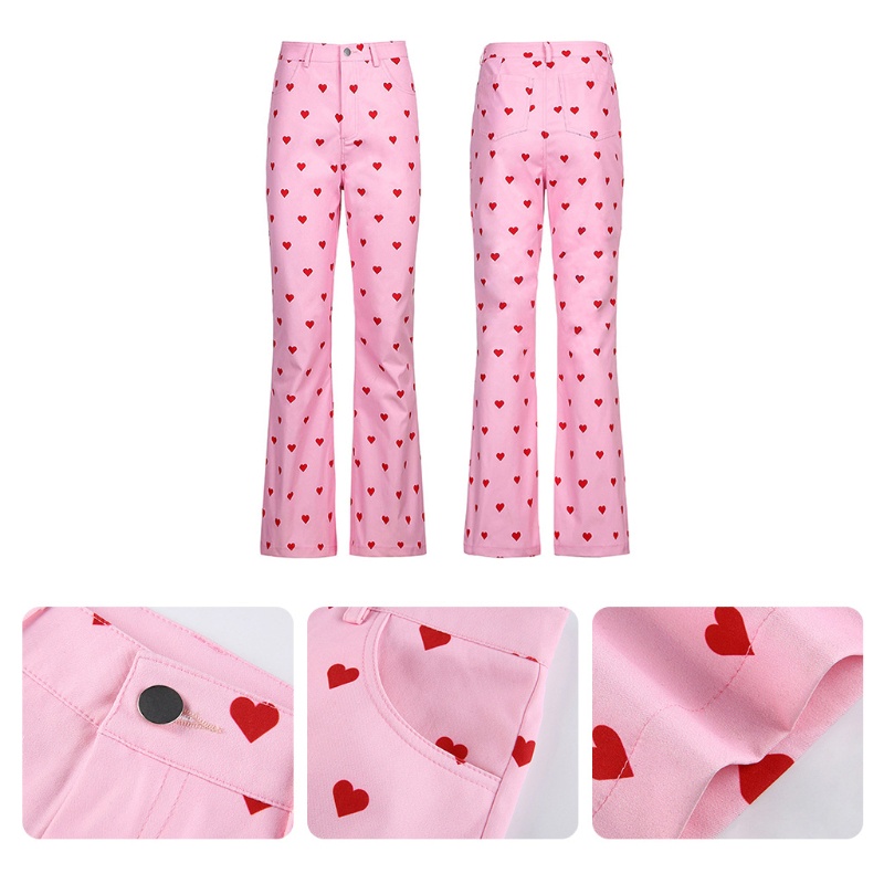 Quần Ống Loe Lưng Cao Họa Tiết Chấm Bi Phong Cách Harajuku Cho Nữ