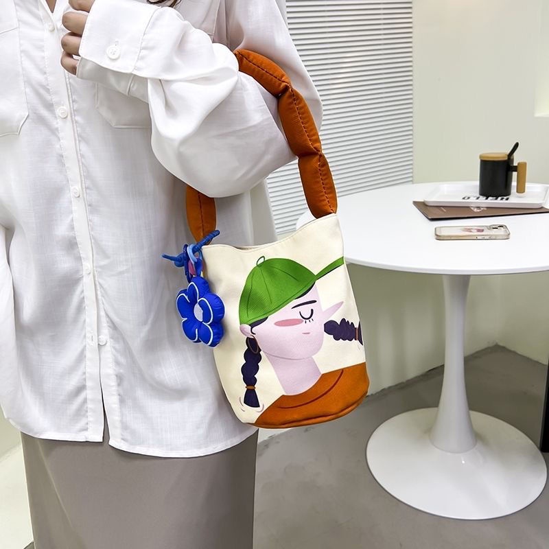 Túi Xách Đeo Vai Bằng Vải Bạt Cotton Nhỏ Gọn Dòng Minh Họa Tiết Núi Biển Sutra