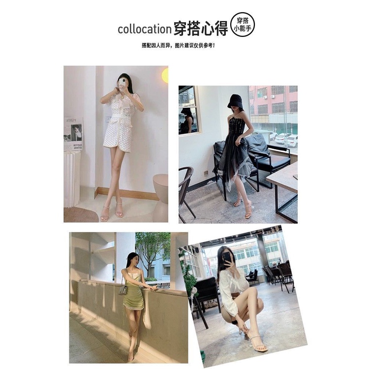 Rhinestone-lined sandals with slippers for women 2022 summer French style crystal stiletto heel fashion transparent niche high-heeled shoes DUY7