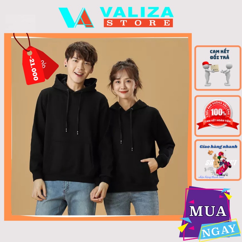 Áo hoodie nam nữ cặp trơn basic form rộng chất nỉ bông dày dặn phong cách Hàn Quốc VALIZA HD101
