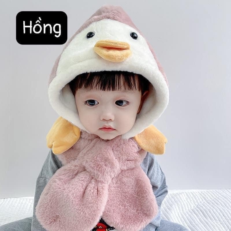 Mũ lông cho bé mũ khăn kết hợp chất len lông cừu mềm mại ấm áp hình con gà đáng yêu JIMADO