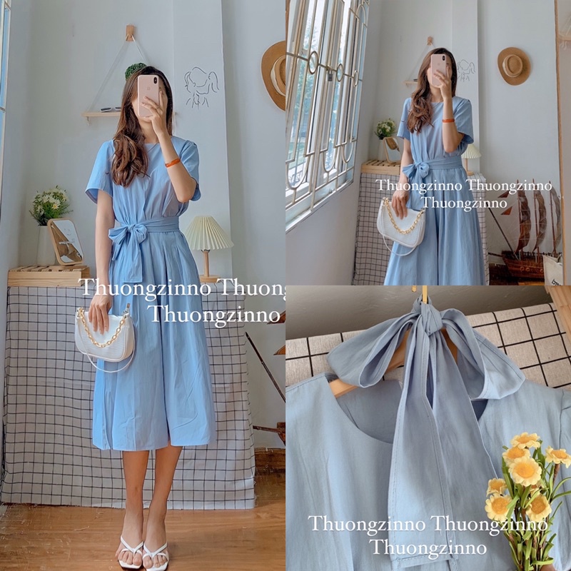 [Ảnh thật/Video]Đầm thiết kế sang chảnh dáng Đầm thắt nơ eo xếp li xinh xắn