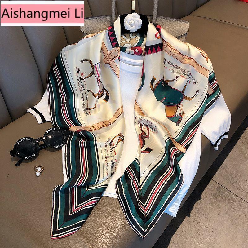 Khăn Choàng Lụa Lụa Hình Vuông Kích Thước Lớn 90cm Thời Trang Xuân Thu Cho Nữ