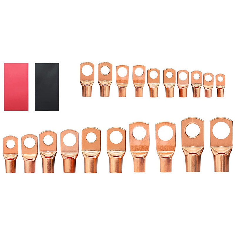 Đầu nối đầu cuối dây đồng 150 chiếc , AWG 2 4 6 8 10 12 Ring Lug Kit với 70 chiếc co nhiệt 80 chiếc Lugs cáp pin