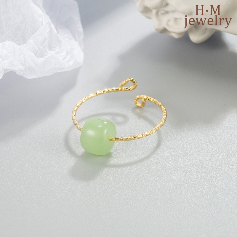 Nhẫn May Mắn Đính Đá Ngọc Bích Phong Cách Retro