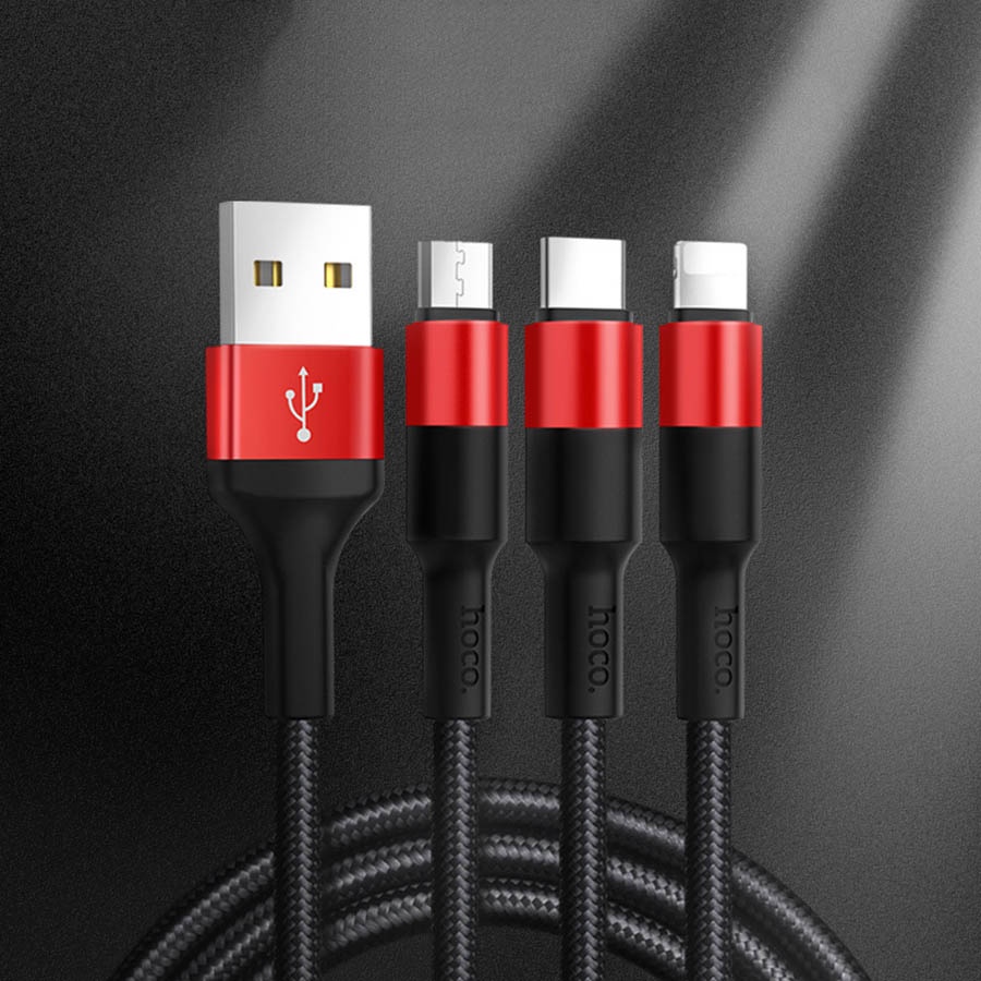 Cáp Sạc 3 Đầu Hoco X26 Dây Dù Dài 1M ( Lightning/ Micro/ Type C )