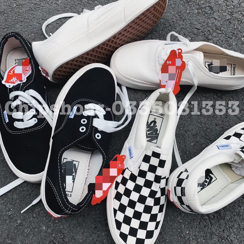 Giày Vans Classic Đen Trắng Buộc Dây Chất Lượng [R1:1] Full Box