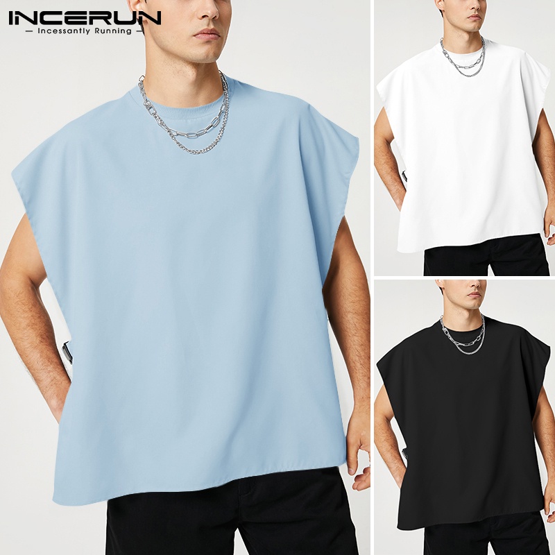 Áo kiểu INCERUN cổ tròn không tay màu trơn thời trang dành cho nam với 3 màu tùy chọn