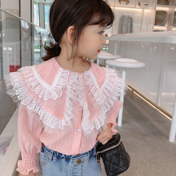 Áo Sơ Mi Trắng Tay Dài Cổ Búp Bê Dễ Thương Xinh Xắn Dành Cho Bé Gái