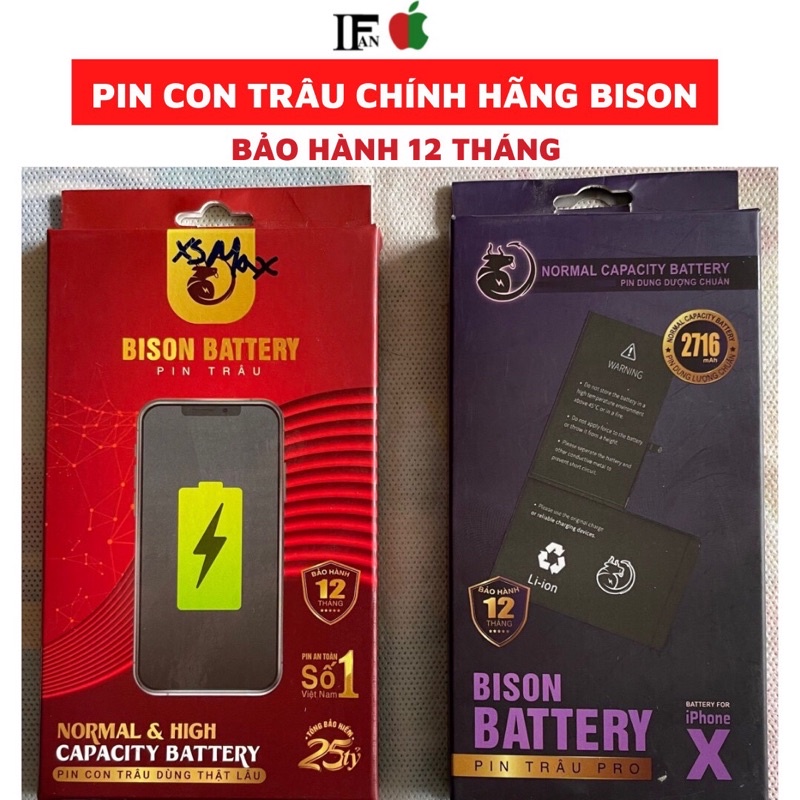 PIN BISON CON TRÂU ĐIỆN THOẠI 5/5S/5SE/6/6P/6S/6SP/7/7P/8/8P/X/Xs/XR/XsMax/SE2/11/11ProMax/12/12ProMax Tặng Kèm Vít