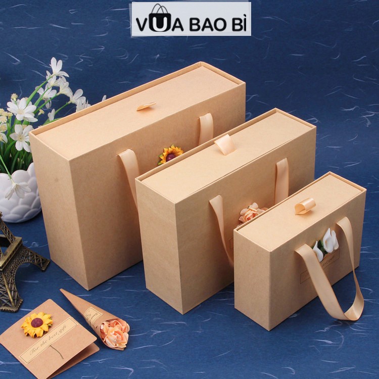 Hộp quà 20/10 kraft kiểu túi xách kèm rơm lót và thiệp vintage - Hộp quà sinh nhật-Vua Bao Bì, kỷ niệm