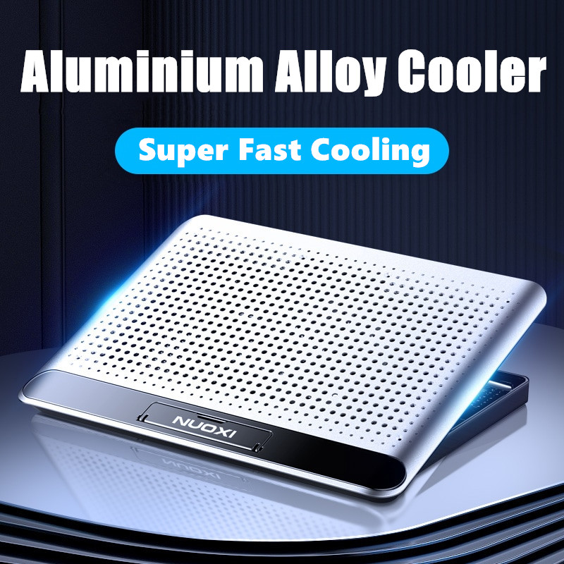 New Upgraded Aluminium Alloy Cooler Metal Surface Laptop Cooling Pad Foldable Laptop Stand Height Adjustable Anti Slip Cooling Fan 17 Inch 2 USB Ports