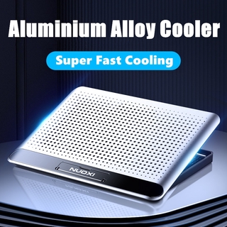 New Upgraded Aluminium Alloy Cooler Metal Surface Laptop Cooling Pad Foldable Laptop Stand Height Adjustable Anti Slip Cooling Fan 17 Inch 2 USB Ports