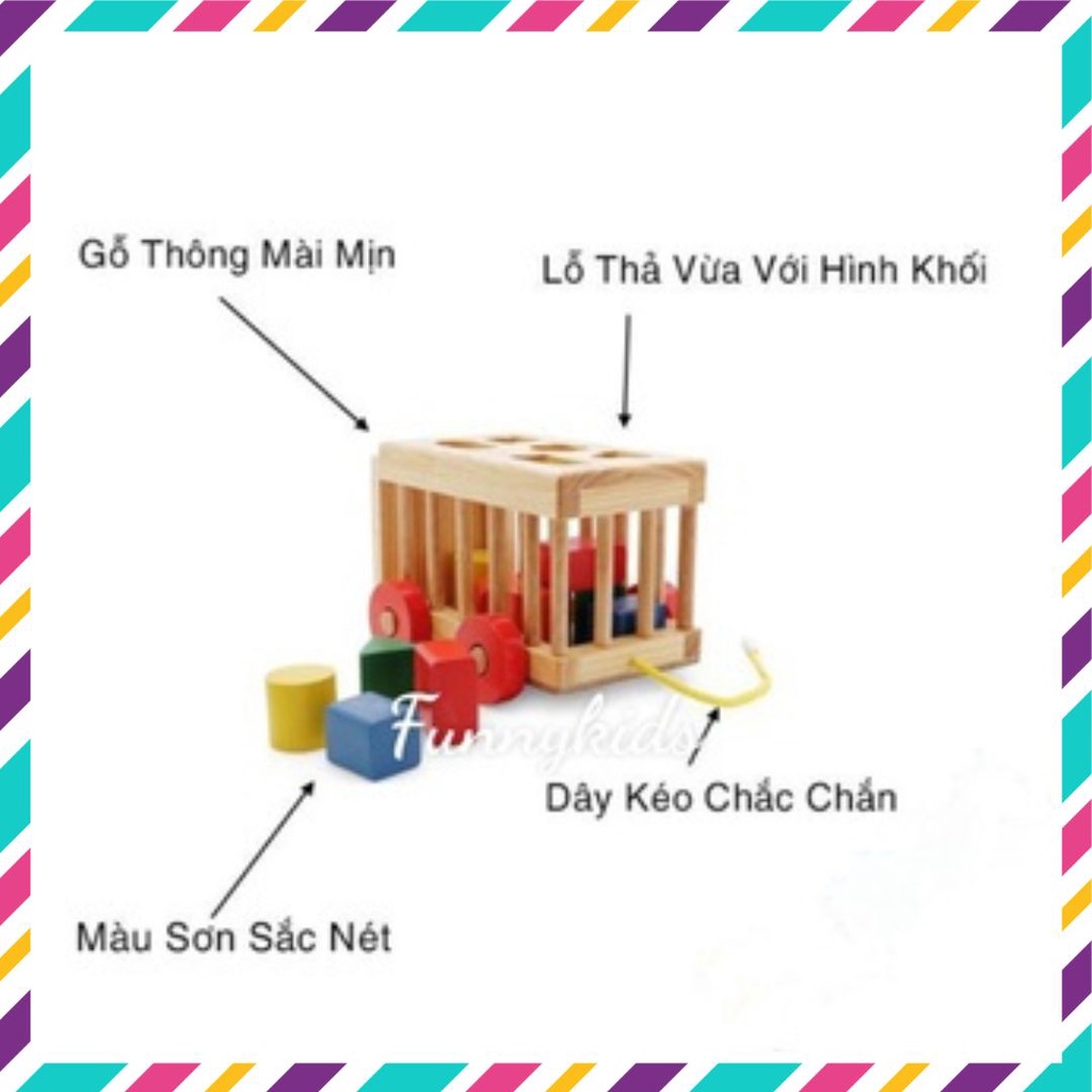 Đồ chơi gỗ, xe cũi thả hình đồ chơi phát triển tư duy hình khối và màu sắc