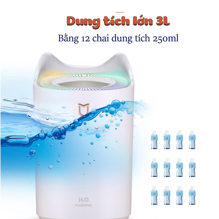 Máy phun sương tạo ẩm có đèn LED - Dung tích 3L - Bảo hành 1 đổi 1 trong 90 ngày - Kaizo Mart