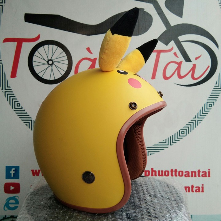 Mũ Bảo Hiểm 3/4 Pikachu Có Tai Siêu Dễ Thương