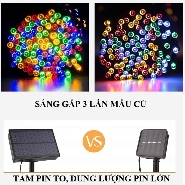 Đèn led dây năng lượng mặt trời 32m 300 bóng 8 kiểu nháy, 4 màu