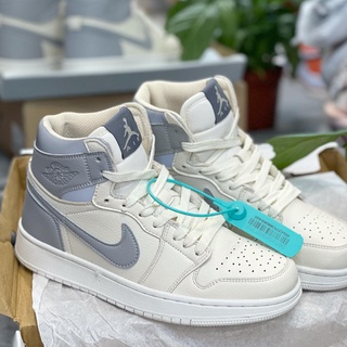 Giày thể thao sneaker jd kem xám, giày sneaker jordan cao cổ phản quang bản cao cấp