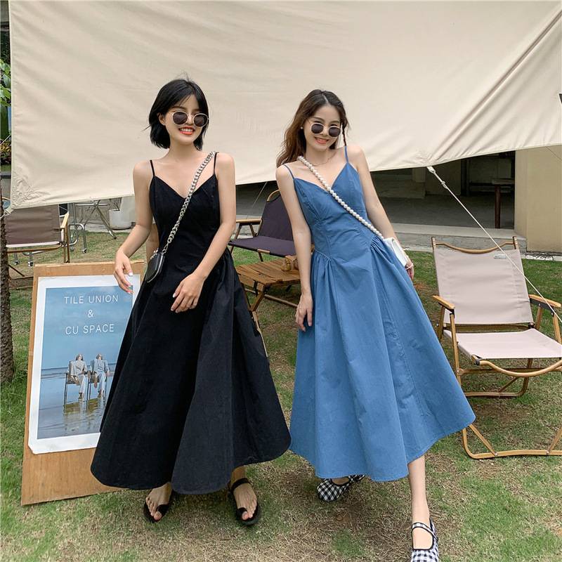 Đầm hai dây dáng chữ A lưng cao phong cách Hàn Quốc thời trang mùa hè cho nữ