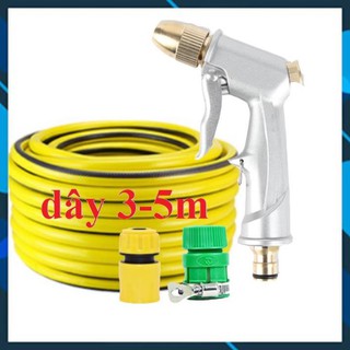 Bộ dây vòi bơm nước rửa xe, tưới cây❤️ ✔, tăng áp 3 lần, loại 3m, 5m 206701Ođầu đồng, cút, nối PE, d.vàng [SKM]