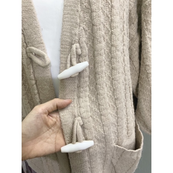Áo khoác len thừng cardigan dáng dài màu kem