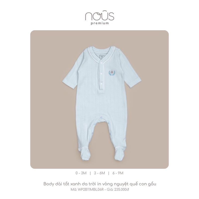 Bộ body áo quần dài Nous- Nous Premium dòng dản phẩm cao cấp- size bé 3 tháng đến 18 tháng