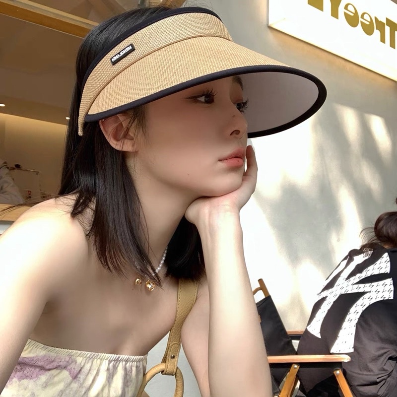 Mũ cói hở chóp vành rộng chống nắng tia uv hoạ tiết chữ , phụ kiện thời trang nữ